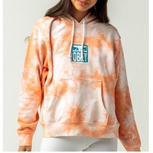 NWT Obey Sustainable Warden Hoodie Pullover Sweatshirt Peach Multi Tie Dye XS